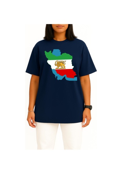 Bahriyeli Collection Oversize İran Bayraklı Harita Göğüs Baskılı Unisex T-shirt Lacivert