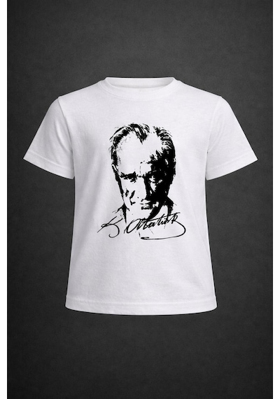 Nacar Store Erkek-kız Çocuk Atatürk Baskılı Kısa Kollu T-shirt 23 Nisan-10 Kasım-19 Ekim-özel Bayramlar Beyaz-siyah