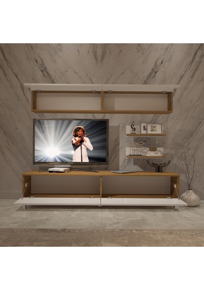 Decoraktiv Eko 5 Mdf Std Krom Ayaklı Tv Ünitesi Tv Sehpası Pera - Beyaz