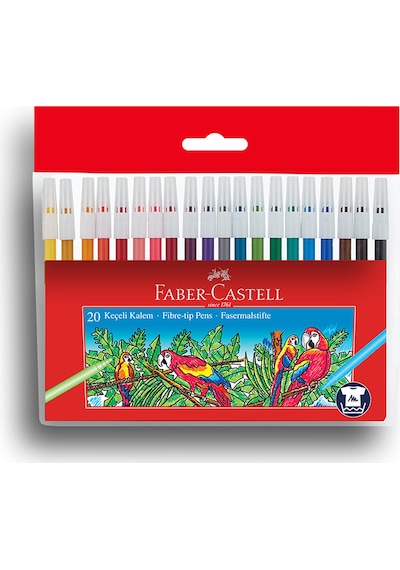 Faber-Castell Keçeli Kalem 20 Renk, Dayanıklı ve Parlak Renkler, Çocuklar İçin Güvenli, Su Bazlı Mürekkep