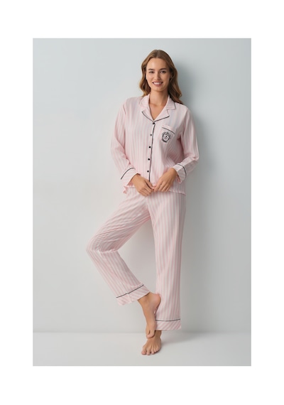 Suwen Emily Gömlek Yaka Pijama Takımı Wsh10510011919 Pembe