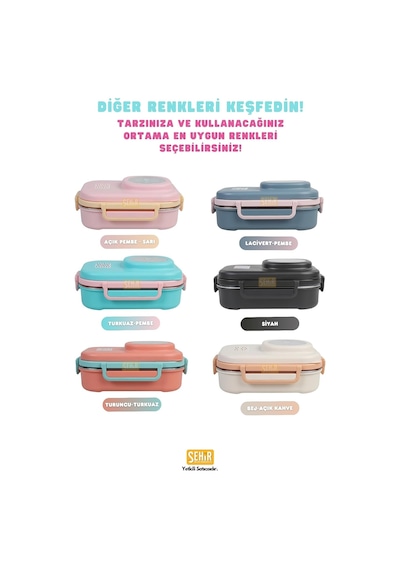 Bento 1100ml Lunchbox Tek Katlı 3 Bölmeli Kaseli Çelik Sefer Tası Yemek Kutusu Turkuaz-pembe Çok Renkli