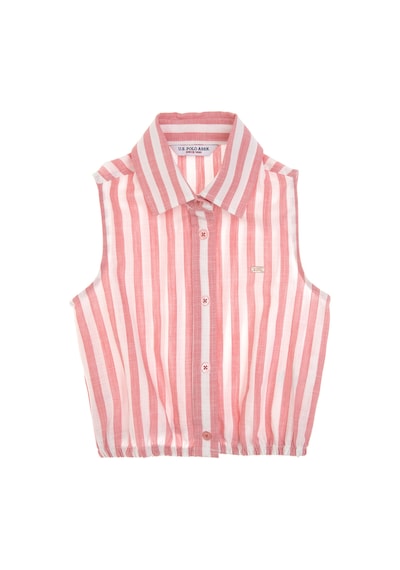 U.S. Polo Assn. Kız Çocuk Pembe Çizgili Kolsuz Gömlek 50306618-VR041