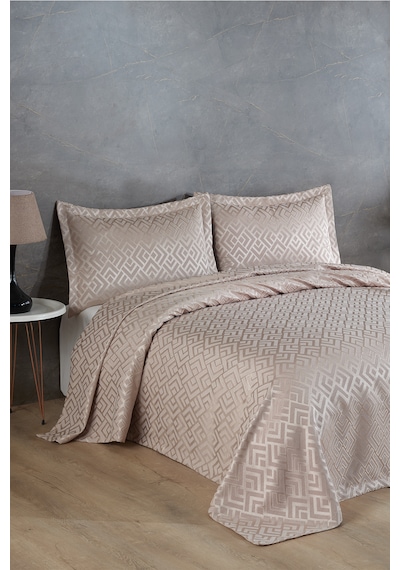 Estila Jakarlı Şönil Çift Kişilik Yatak Örtüsü Bej
