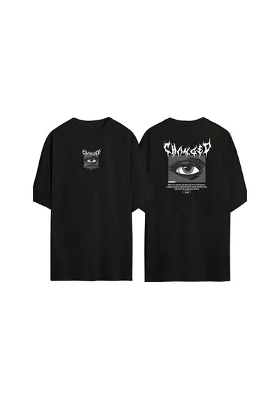 Thewert Unisex Changed Eye Ön Arka Baskılı Sıyah Oversize T-shirt Siyah