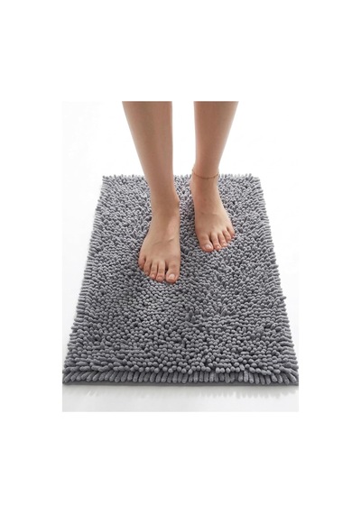 Şönil Banyo Paspası, Mikro Elyaf, Beyaz, 40x60 Cm Banyo Halısı, Uzun Tüylü, Yüksek Emicilik, Makinede Yıkanabilir Gri Diğer