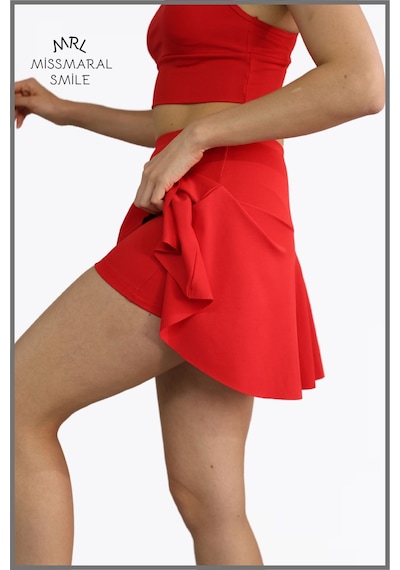 Missmaral Kırmızı Etek Içi Sabit Şortlu Lycralı Yüksek Bel Skirt With Shorts Casual Beachwear Tennis 1101 Kırmızı