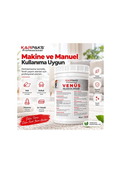 Professional Venüs Halı Ve Koltuk Tozu 850 Gr Ultra Konsantre Kalıcı Ferahlık Tüm Makinelerle Uyumlu Tekli