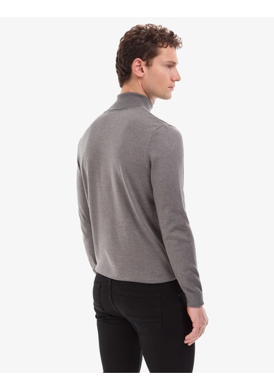 Pierre Cardin Gri Melanj Slim Fit Balıkçı Yaka Basic Triko Kazak 50314202-vr086
