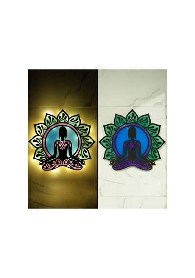 Epoksili Meditasyon Yoga Buda Figürlü Tablo Dekoratif Duvar Dekorlu Gece Lambası Sarı - 757050817 Sarı