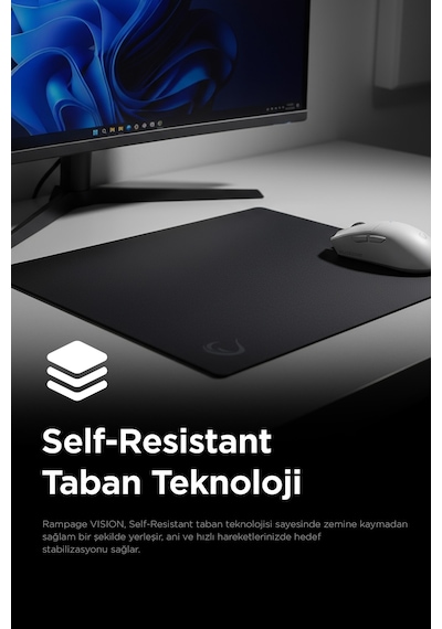 Vision Cam Mouse Pad Kauçuk Taban 450x400x3mm Micro-etched Cam Slip Resistant Gaming Siyah