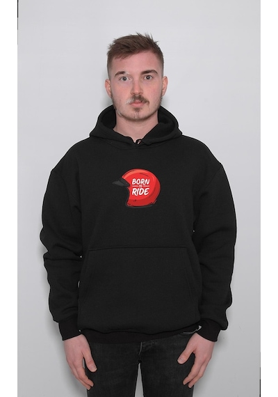 Born To Ride Kask Sürücü Rider Sweatshirt Unisex Kapüşonlu Hoodie 001
