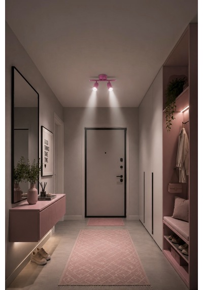 Spoty 2'li Pembe Renkli Beyaz Işık Modern Tasarım Salon - Mutfak - Banyo Spot Sıralı Avize