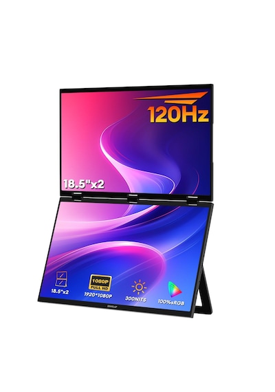 Z18W 2x18.5" Çift Ekran 1920*1080 120Hz Full HD IPS Panel 100% sRGB 300Cd/m² Taşınabilir Monitör