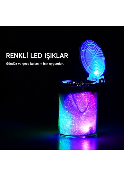 Araç İçi Çok Renkli Işıklı Küllük Renkli Işıklı Kapaklı Araba Küllüğü Oto Küllük Rgb Işıklı 1 Adet