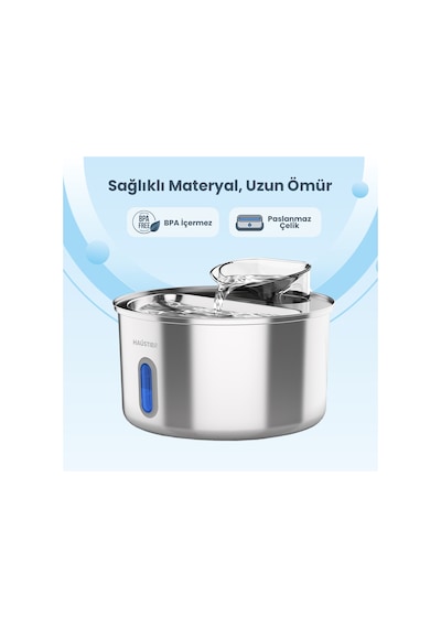 Haustier Wf009l-w Metal Tasarım Pencereli Otomatik Kedi Su Sebili,kedi Su Çeşmesi, Su Pınarı 3.5lt Geniş Hazne, Sus304 Çelik, Ultra Sessiz, Çok Katmanlı Filtrasyon