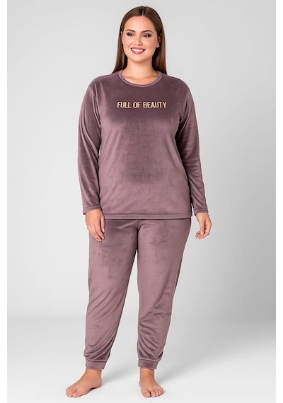Pemilo Kadın 13212 Büyük Beden Kadife Pijama Takımı Lila LILA