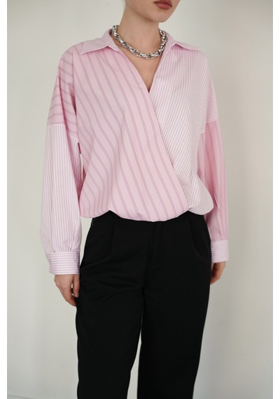 Verymoda Yakadan Etek Ucuna Capraz Dikim Gömlek F2094 Pembe Pembe