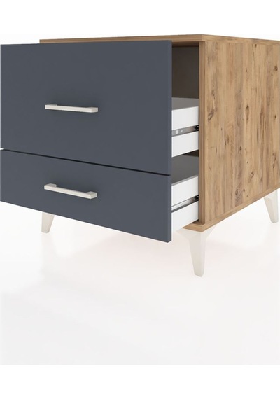 Kronos Komodin 2 Çekmeceli 60x59x64 Çam-antrasit Atlas Çam