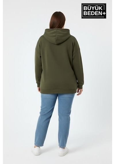 Süperlife Kadın Büyük Beden California 1974 Baskılı Kapüşonlu İnce Sweat Rahat Kalıp Hoodie Spr26bswk965 Haki