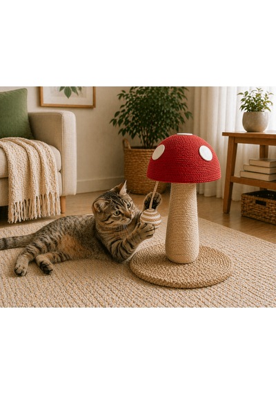 Pureza Kırmızı Mantar Tasarımlı Kedi Tırmalama Ve Oyuncak Standı Interaktif Kedi Oyuncağı