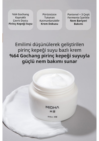 Pirinç Özü İçeren Cilt Bariyerini Destekleyen Yoğun Nemlendirici & Aydınlatıcı Krem Mıdha Rice Cream