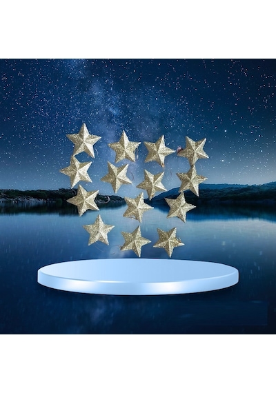 Vıp 14 Adet Simli Gold Yıldız Süs Gold Yıldız Noel Ağacı Süsleri Yılbaşı Ağacı Süsleri 7 Cm Yıldız