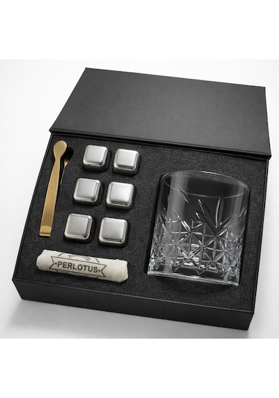 Perlotus Premium 345 Cc Kristal Bardak Ve Çelik Buz Küpü Seti Gıdaya Uygun Çelik Küp Gold Maşa Hediye Kutusunda Gümüş