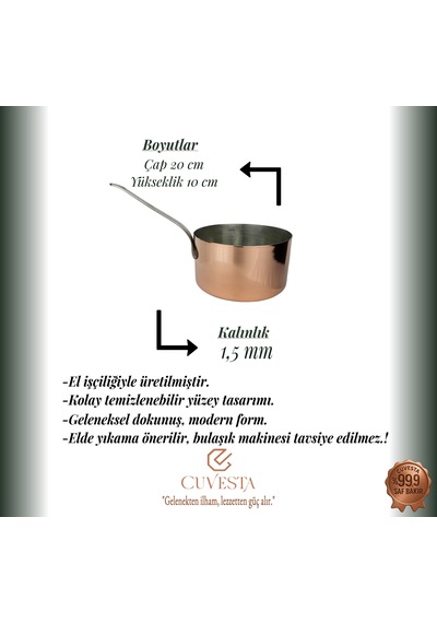 Cuvesta Şef Tipi Kalın 1.5mm Bakır Sütlük Sosluk Tava 25x9cm