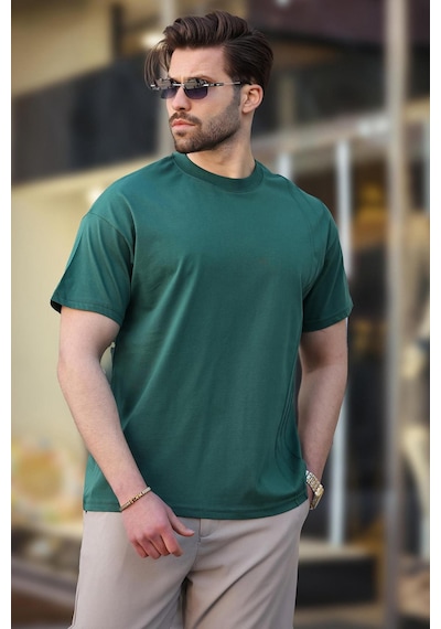 Madmext Yeşil Overfit Erkek T-shirt E7130 Yeşil