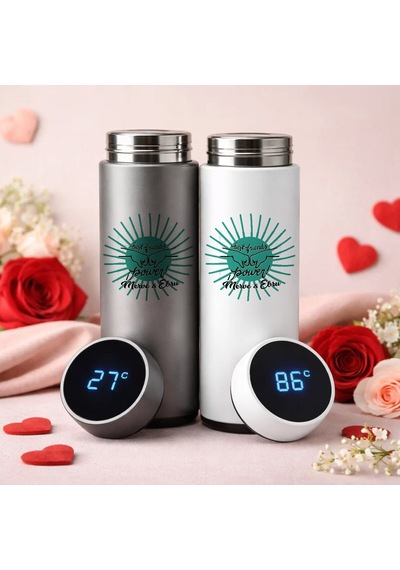 Bk Gift Kişiye Özel Best Friend Tasarımlı Dijital Göstergeli Filtreli 2li Çelik Termos 450 Ml -1, Arkadaşa Hediye En İyi Arkadaş Termos Seti Kobitmeye Renkli
