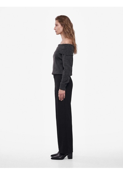 Koton Normal Bel Straight Fit Geniş Paça Kumaş Pantolon Siyah 7wak40130ek