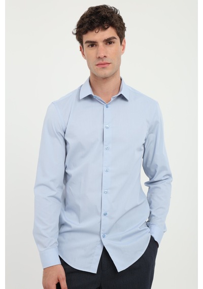 Dufy Erkek Slim Fit Uzun Kol Mavi Gömlek-25812 MAVİ
