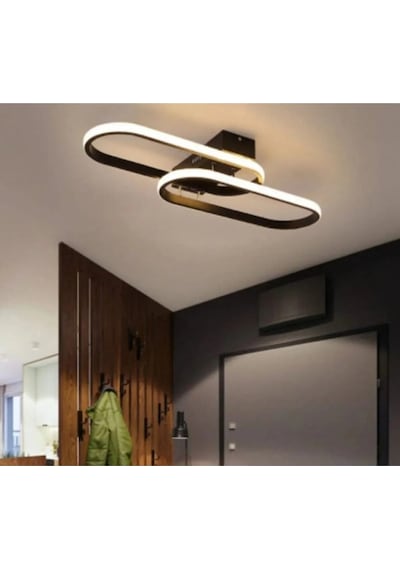 Zzez Siyah Renk Modern Tasarım Beyaz Ledli Cafe - Mutfak - Salon 2 Li Led Avize Siyah