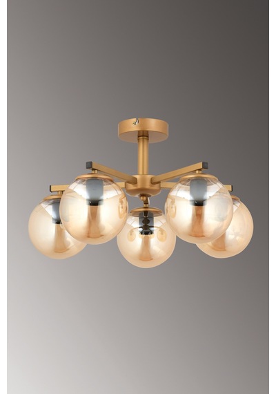 Lamela Bal Rengi Glob Camlı 5'li Modern Eskitme Plafonyer Avize Salon Oturma Odası Eskitme Eskitme