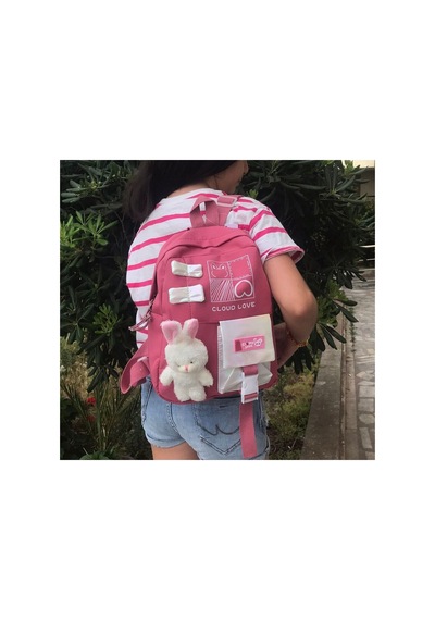 Kore Model Mini Oyuncaklı Sırt Çantası Pembe Çok Renkli