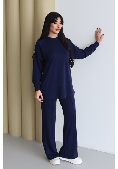 Balenbi Omuz Çıtçıt Detaylı Bisiklet Yaka Oversize Modal Tesettür Takım 1178 Lacivert