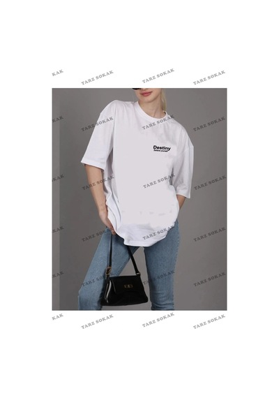 Tarzsokak Unisex Destiny Rahat Kesim Oversize Beyaz