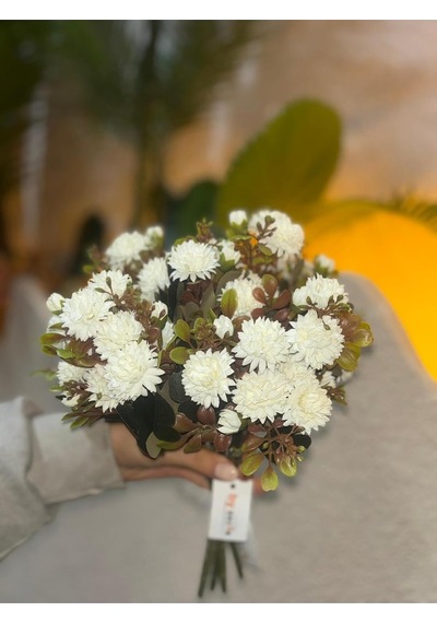Yapay Mini Krizantem Çiçeği, Beyaz, 10-15 Cm, Vazo Çiçeği Diğer
