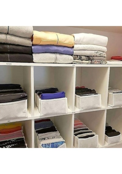 4 Adet - Xlarge 8 Gözlü Çekmece Içi Düzenleyici Organizer 31 X 36 X 12 Kumaş Beyaz Diğer
