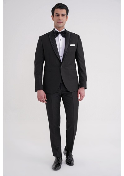 Slim Fit Çift Yıtmaç Fleto Cep Doku Desenli Çıkarılabilir Saten Yaka Siyah Damatlık Smokin Takım Black 083 Ef Siyah Slim Fit Çift Yıtmaç Fleto Cep Doku Desenli Çıkarılabilir Saten Yaka Siyah Damatlık Smokin Takım Black 083 Ef Siyah