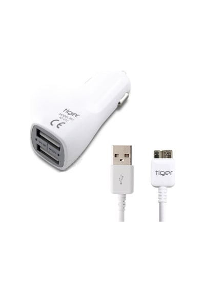 Tiger Araç Şarj Aleti ve Note 3 / S5 Usb 3.0 Kablo Set Beyaz N