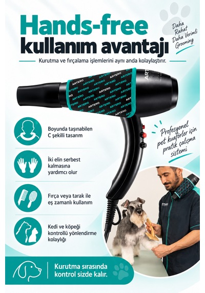 Artero Snake Boyun Koruyucu Kılıflı Pet Kuaför Kurutma Ve Fön Makinesi