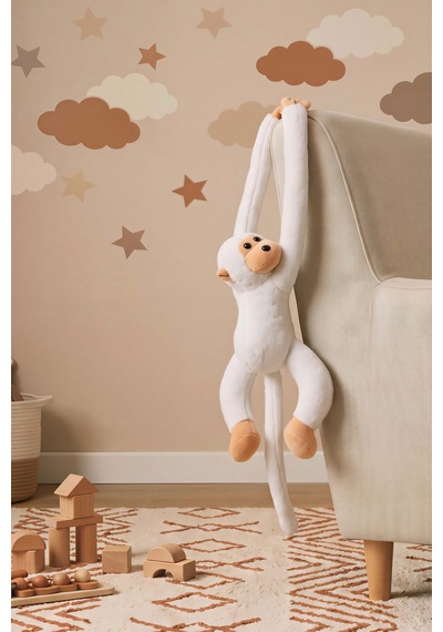 Beyaz Elleri Yapışabilen Maymun Peluş Oyuncak