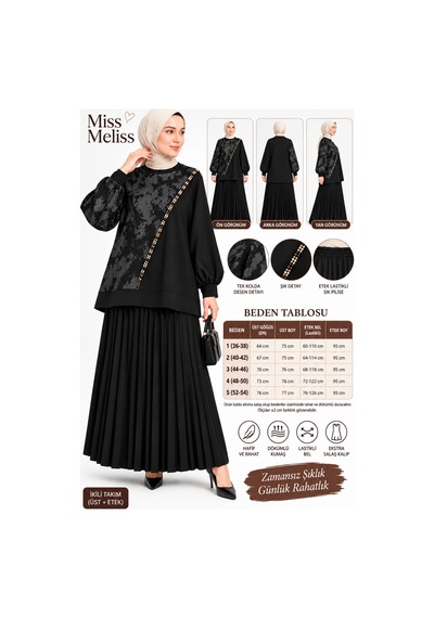 Miss Meliss Sandy Jakar Şık Kloş Etekli Takım Siyah Siyah