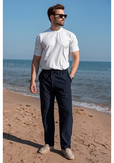 Madmext Lacivert Beli Lastikli Relaxed Fit Jakarlı Erkek Pantolon E6593
