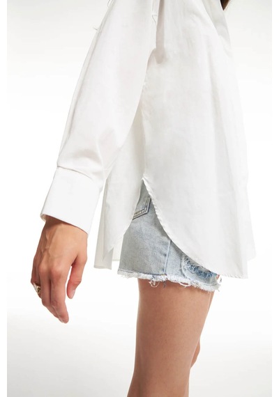 Quzu Oversize Ekru Kadın Gömlek 11478