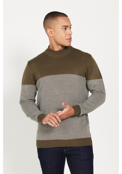 AC&Co / Altınyıldız Classics Erkek Hakı-grı Standart Fit Normal Kesim Yarım Balıkçı Yaka Desenli Triko Kazak Haki - Gri AC&Co / Altınyıldız Classics Erkek Hakı-grı Standart Fit Normal Kesim Yarım Balıkçı Yaka Desenli Triko Kazak Haki - Gri