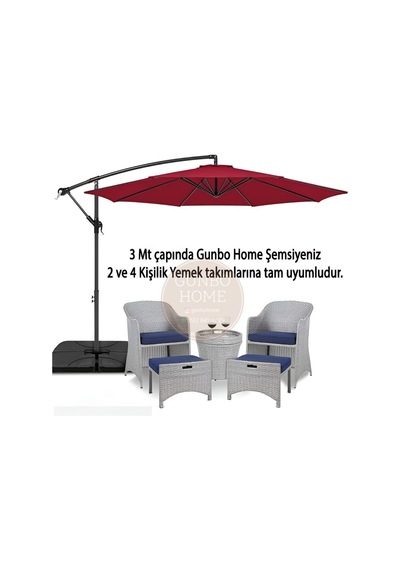 3 Mt 8 Kaburga Full Demir 21 Kg Bordo Bahçe Şemsiyesi Bordo Diğer