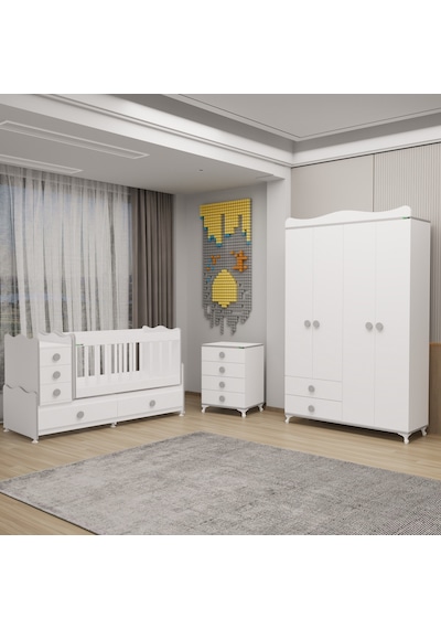 Melina Bebek Odası Yıldız 4 Kapaklı Ve Şifonyer - Gri Beyaz
